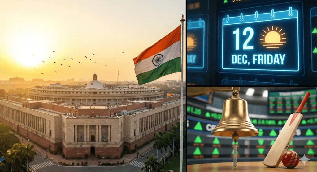 12 December News : संसद में हंगामे के आसार, आज से शुरू होगा IPO रिफंड और क्रिकेट का महाकुंभ, जानें आज का ‘Top Agenda’
