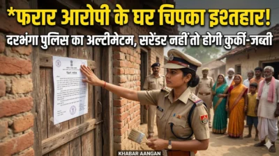 Darbhanga Crime Action: शिवनगर में पुलिस की मुनादी, फरार सुमन झा के घर चिपका इश्तहार, क्या अब होगी कुर्की-जब्ती?