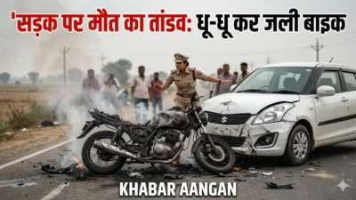 Darbhanga में कार और बाइक की भीषण भिड़ंत: सड़क पर धू-धू कर जली मोटरसाइकिल, देवदूत बनी पुलिस