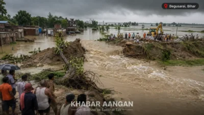 बेगूसराय में गंगा का कहर, 30 मीटर जमींदारी बांध टूटा तो रानी-3 पंचायत में घुसा पानी, सैकड़ों एकड़ फसल डूबी